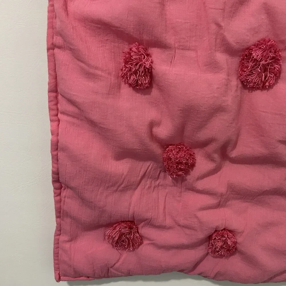 Pottery Barn Teen Pink Standard Pillow Sham Crinkle Puff Pompom Pom Pom Boho